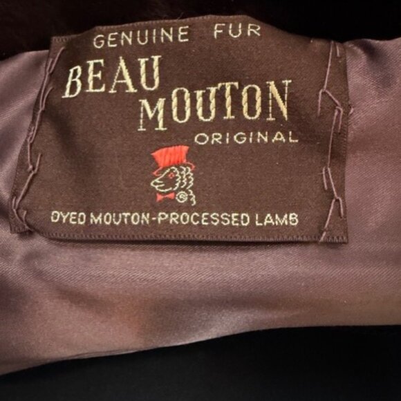 VINTAGE 50s Mouton Sheepskin Fur Chocolate Brown Coat Large - Picture 13 of 16